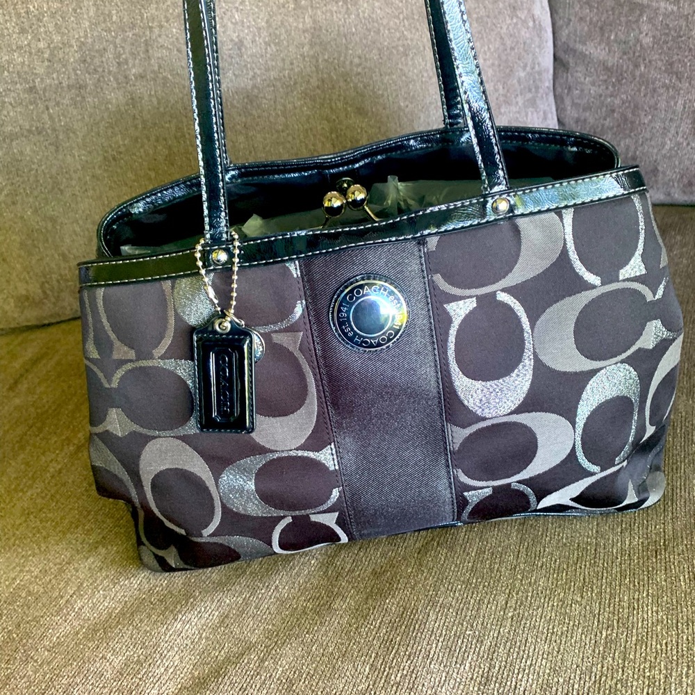 COPY - Coach NWOT kiss lock stripe metallic shoulder bag